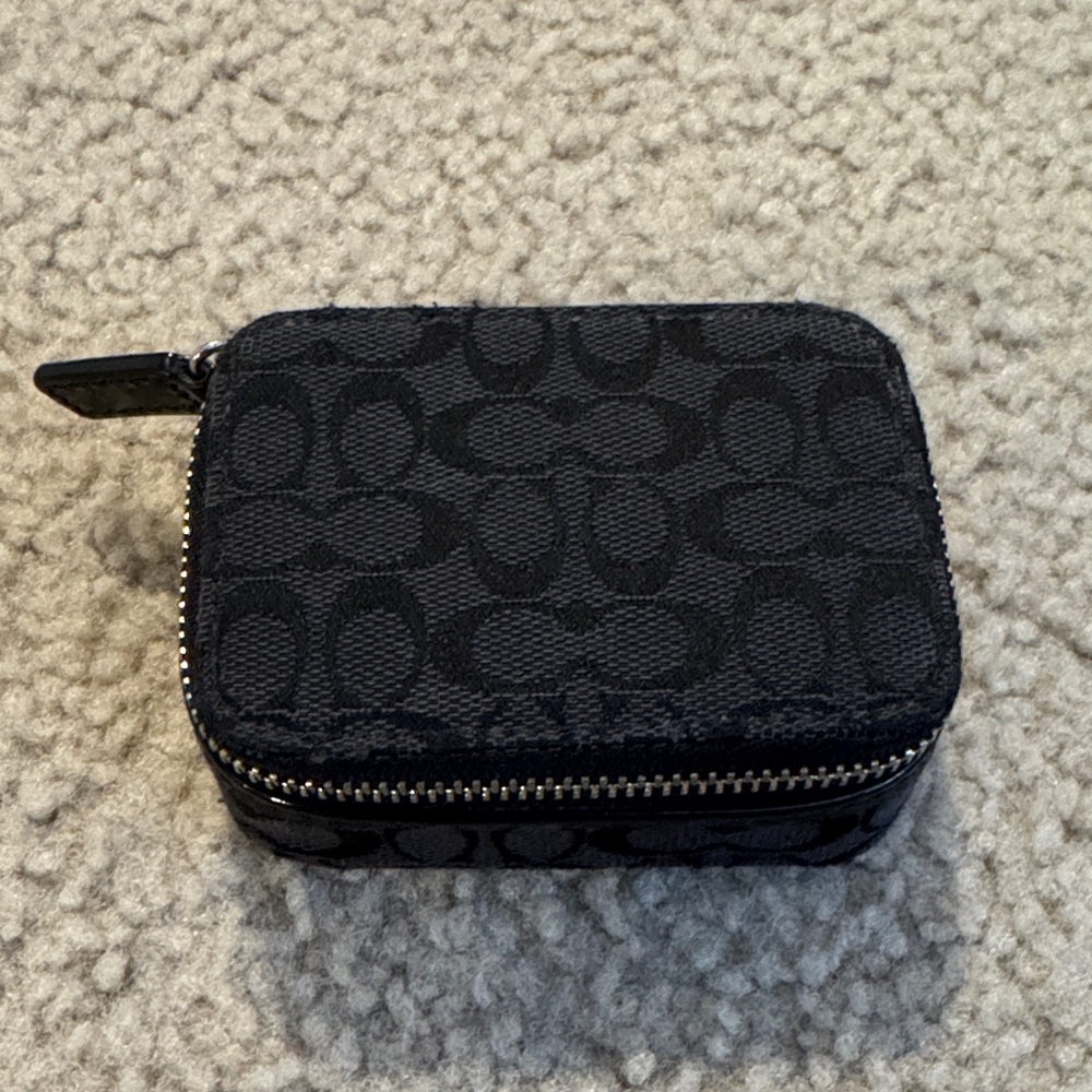 Coach Logo Black Triple Pill Box. Zip Wallet for Medicine or Small Items